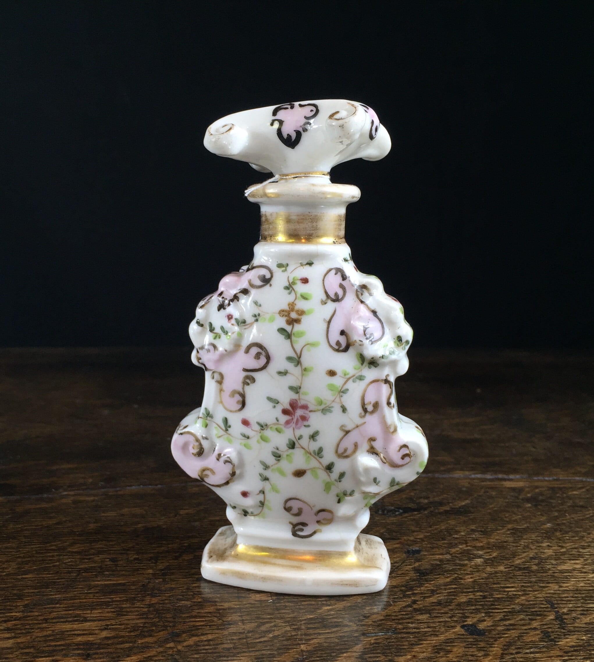French porcelain perfume bottle, scrolls, circa 1860-0