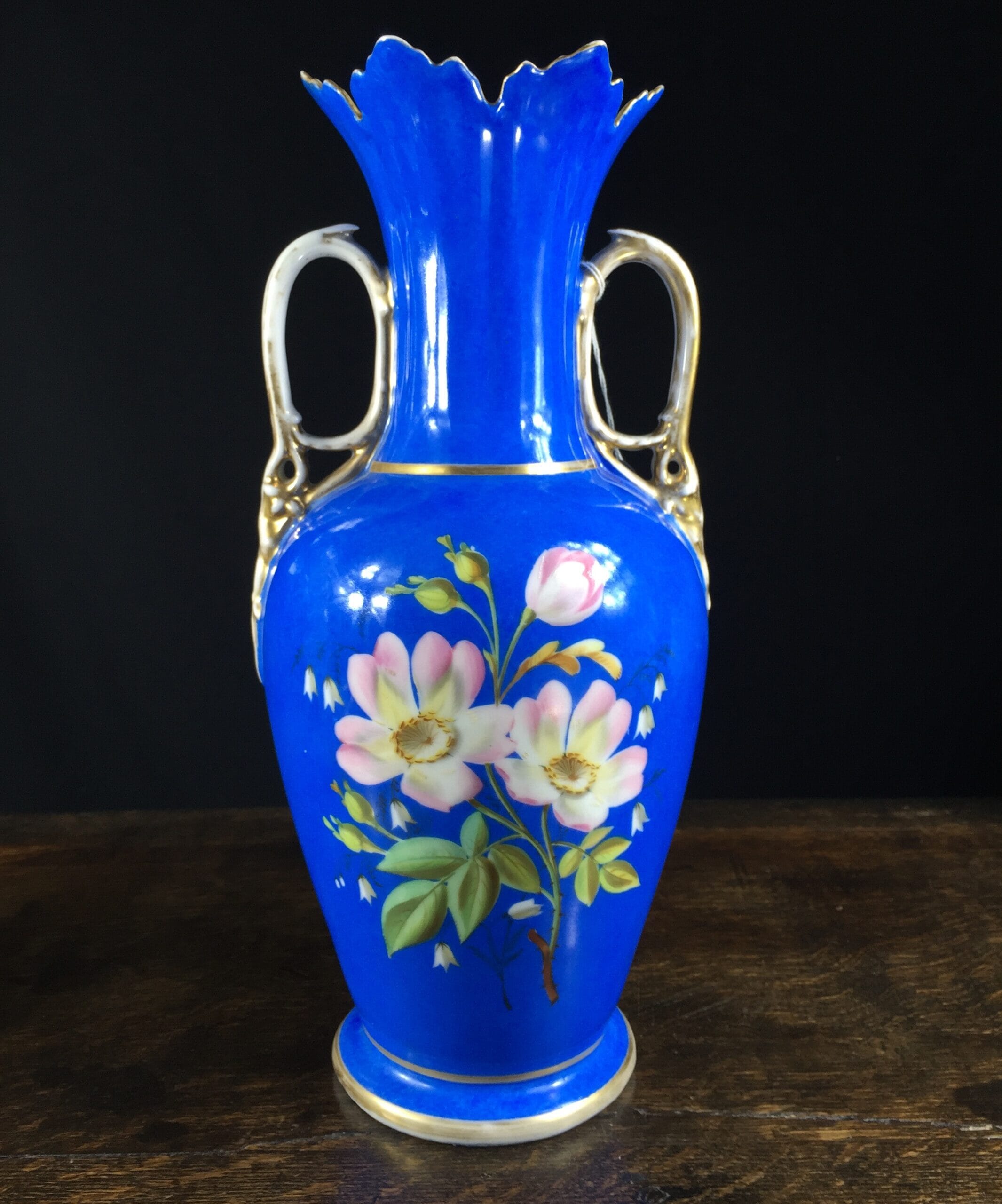 French porcelain vase, blue ground with dog rose, c. 1880-0