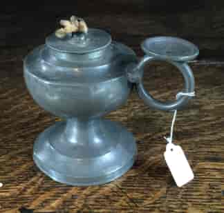Pewter oil lamp on foot, early 19th century-0