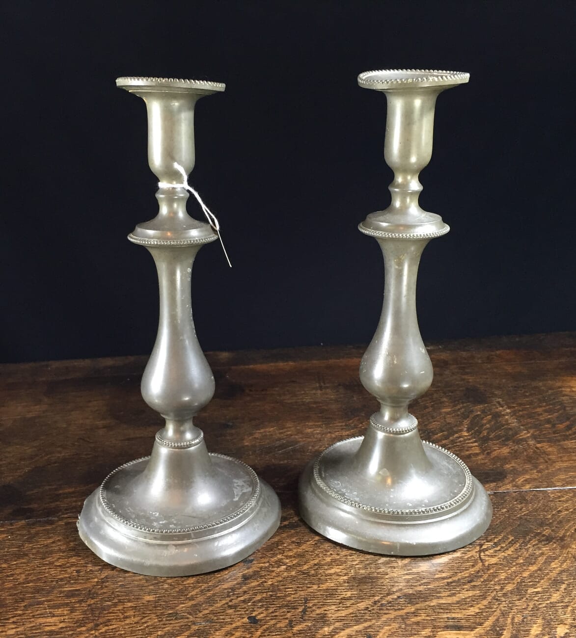 Pair of pewter candlesticks, circa 1830-0