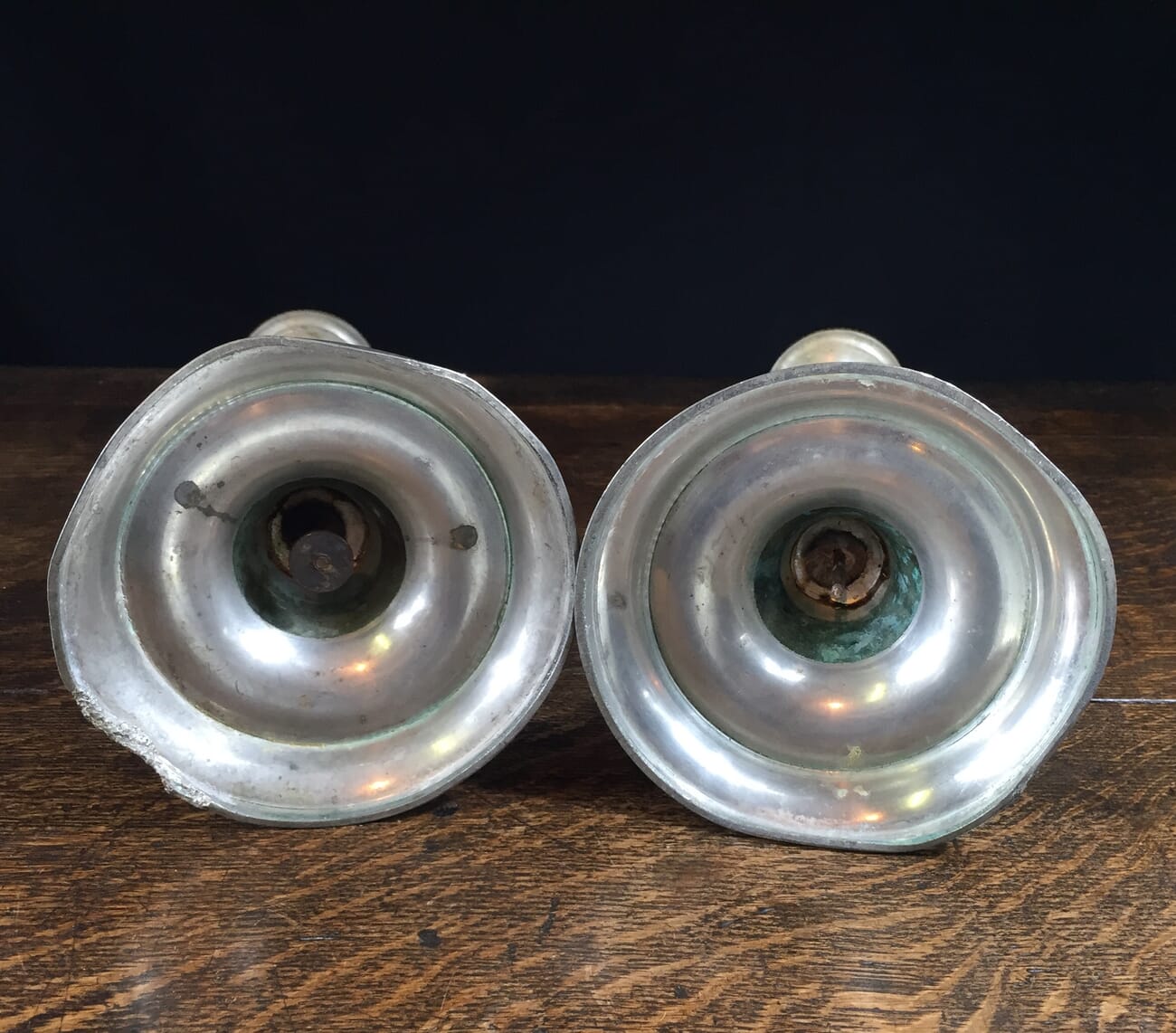 Pair of pewter candlesticks, circa 1830-12032