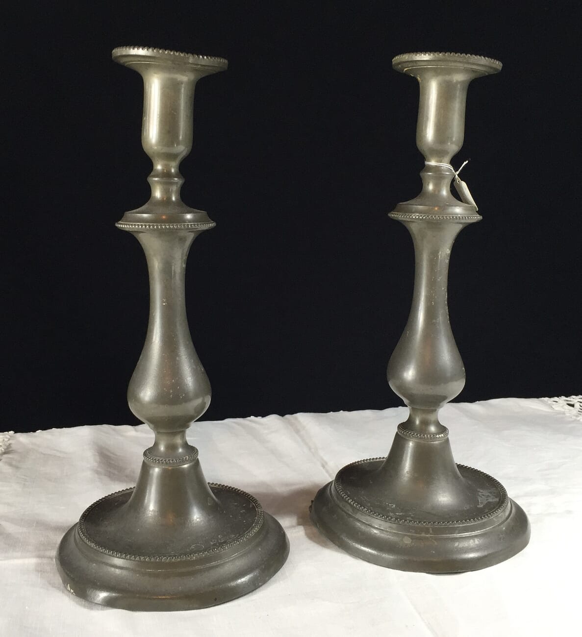 Pair of pewter candlesticks, circa 1830-12034