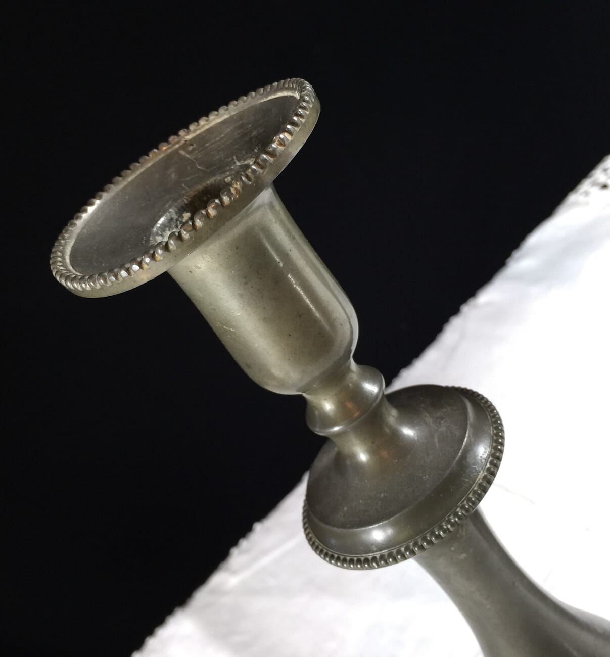 Pair of pewter candlesticks, circa 1830-12035