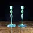 Pair of superb quality iridescent glass candlesticks, French or American, c. 1920-0