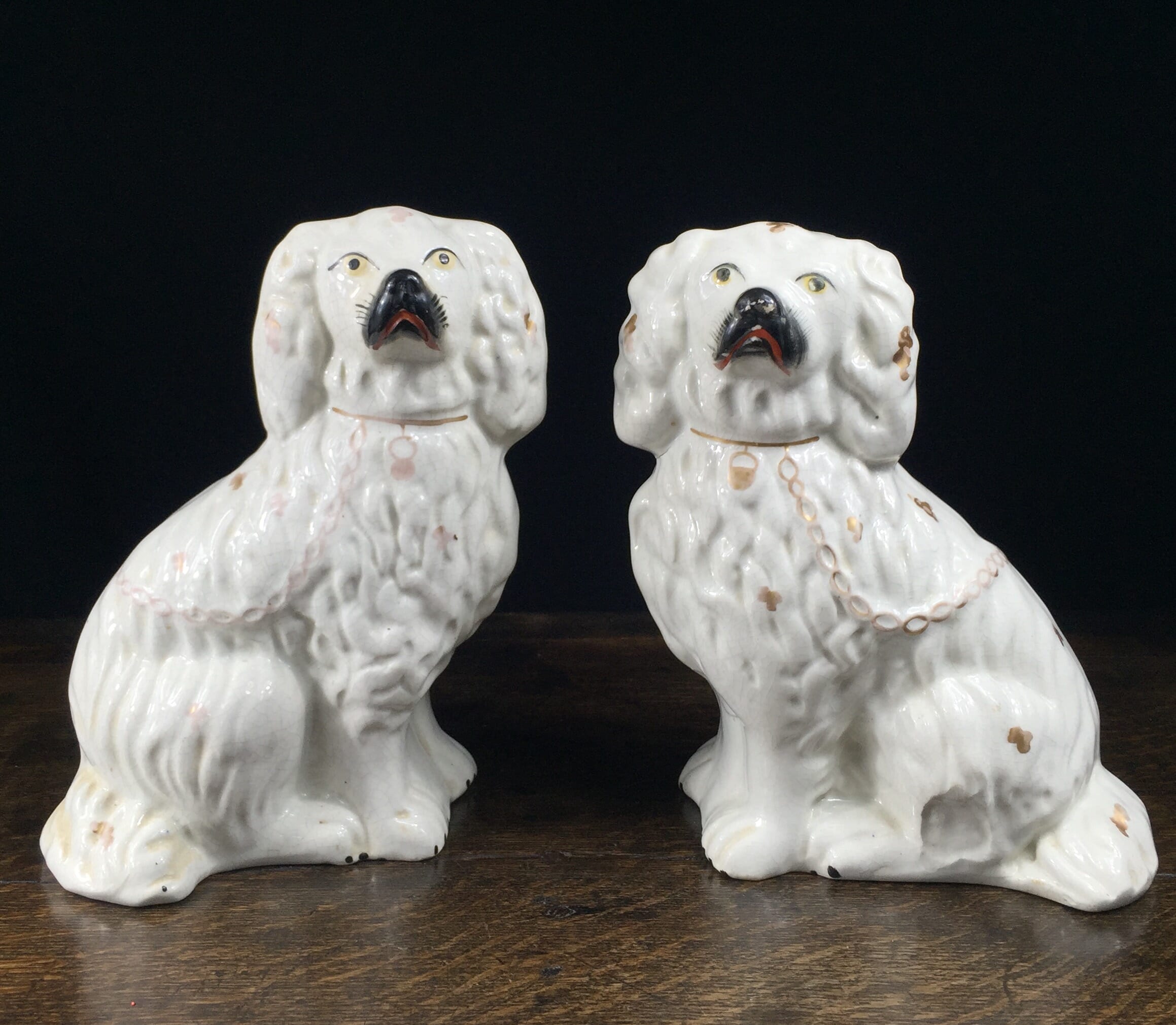 Pair of Staffordshire Pottery spaniels, circa 1870-0