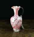 Victorian splatter glass jug, pink & white, circa 1890-0