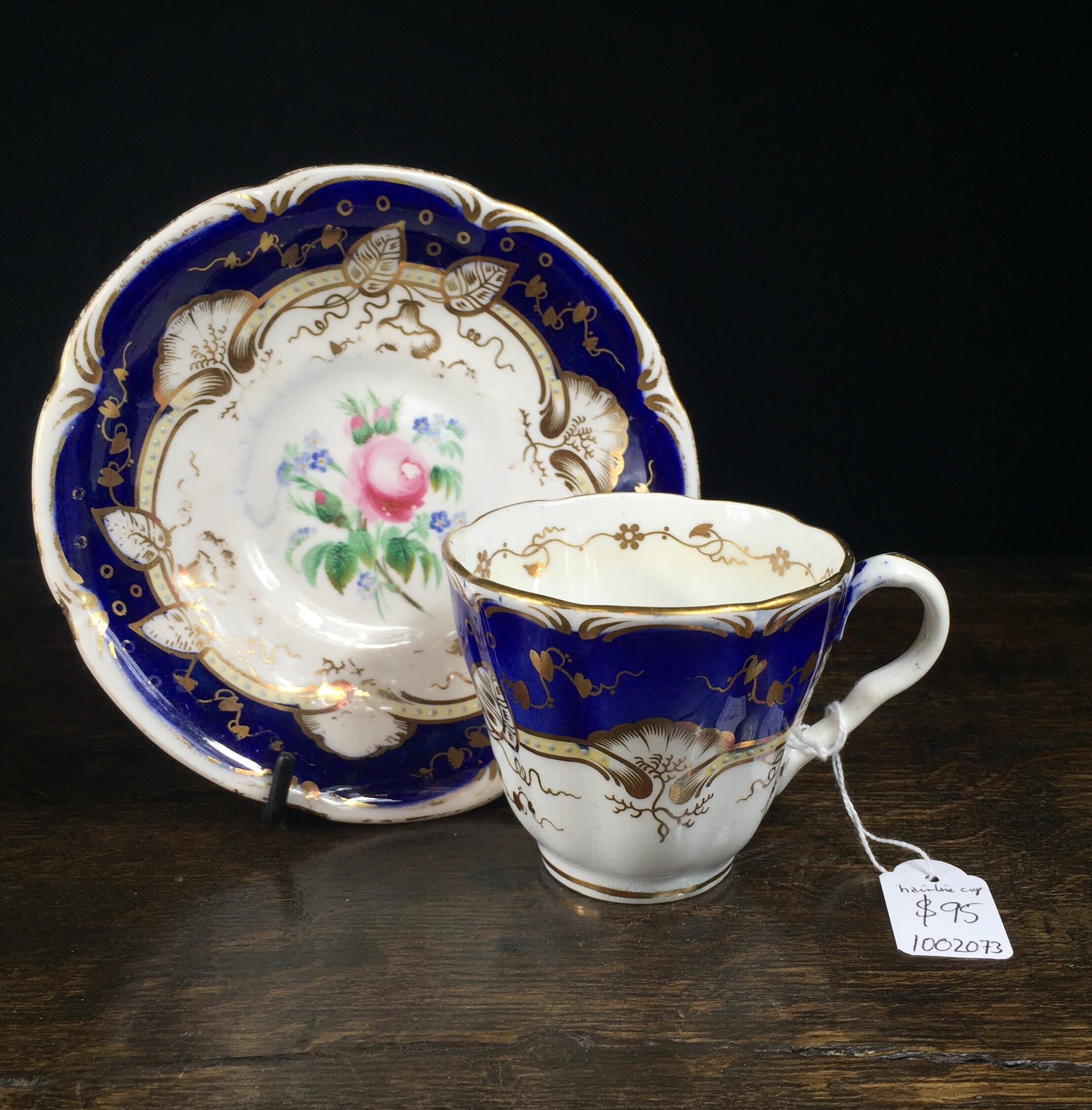 English cup & saucer with roses & forget-me-nots, C. 1835 -0
