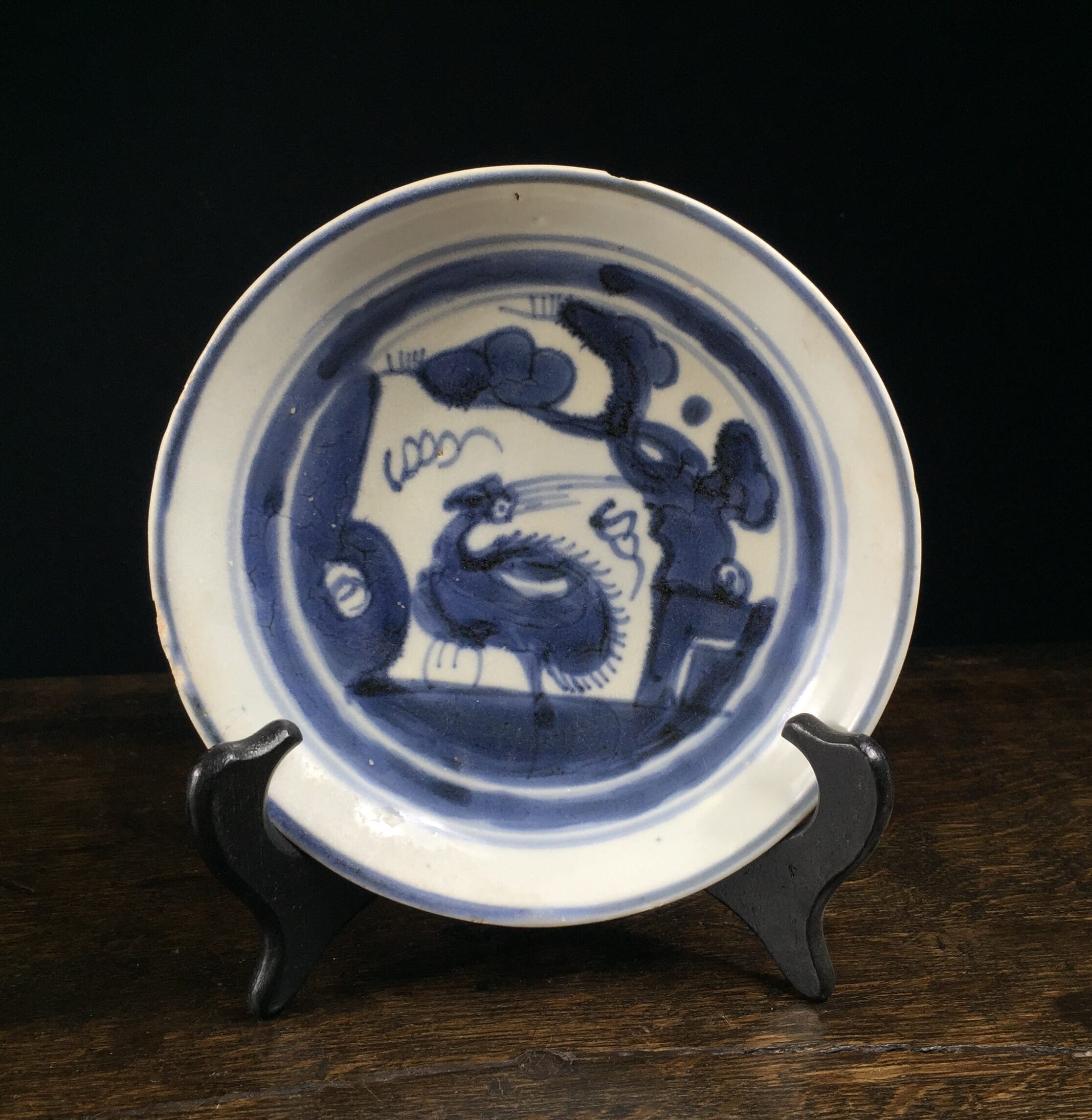 Chinese blue & white dish, bird, Ming Dynasty 16th-17th century-0