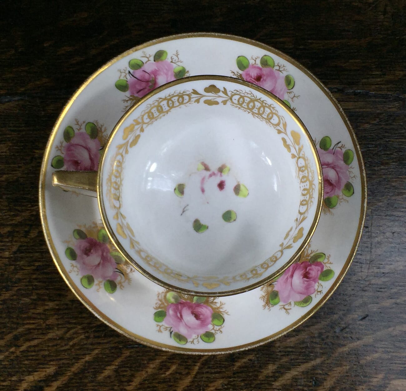 Davenport Etruscan shape cup & saucer, rose pattern, c.1820-12832