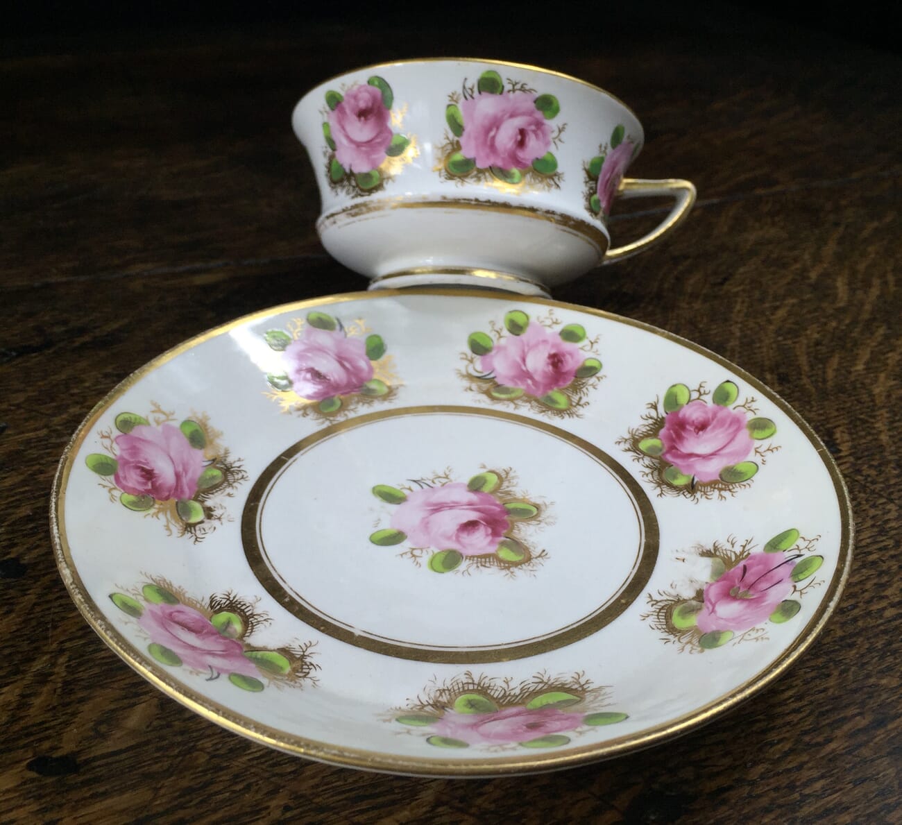 Davenport Etruscan shape cup & saucer, rose pattern, c.1820-12835