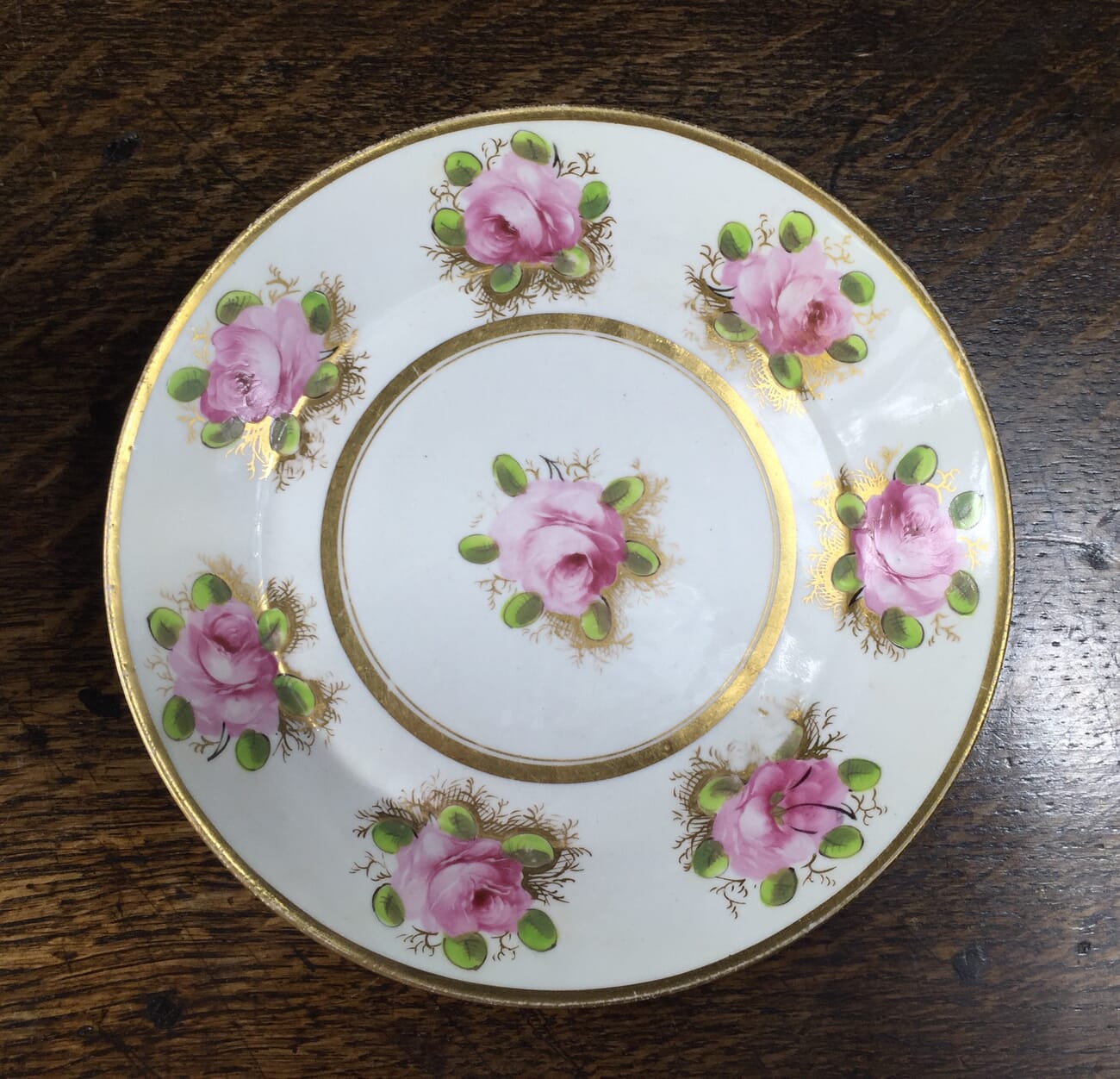 Davenport Etruscan shape cup & saucer, rose pattern, c.1820-12836