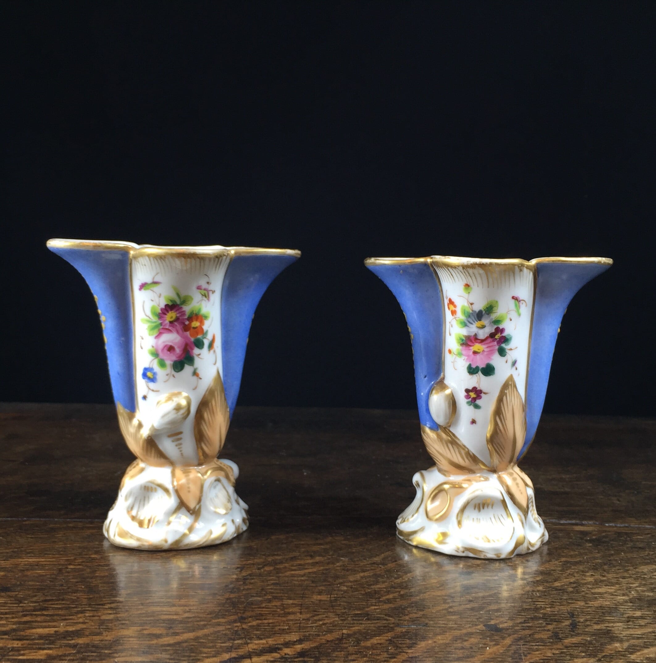 Pair of Paris porcelain spill vases, flowers, c.1860-0