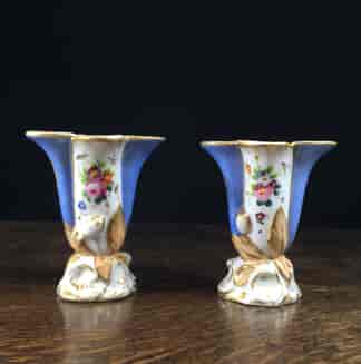 Pair of Paris porcelain spill vases, flowers, c.1860-0