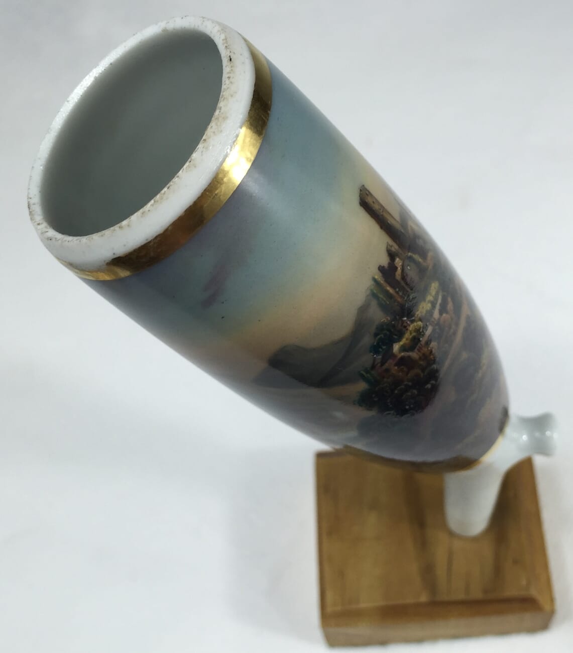 German porcelain pipe bowl, Rhineland Castle landscape, c. 1880-13381