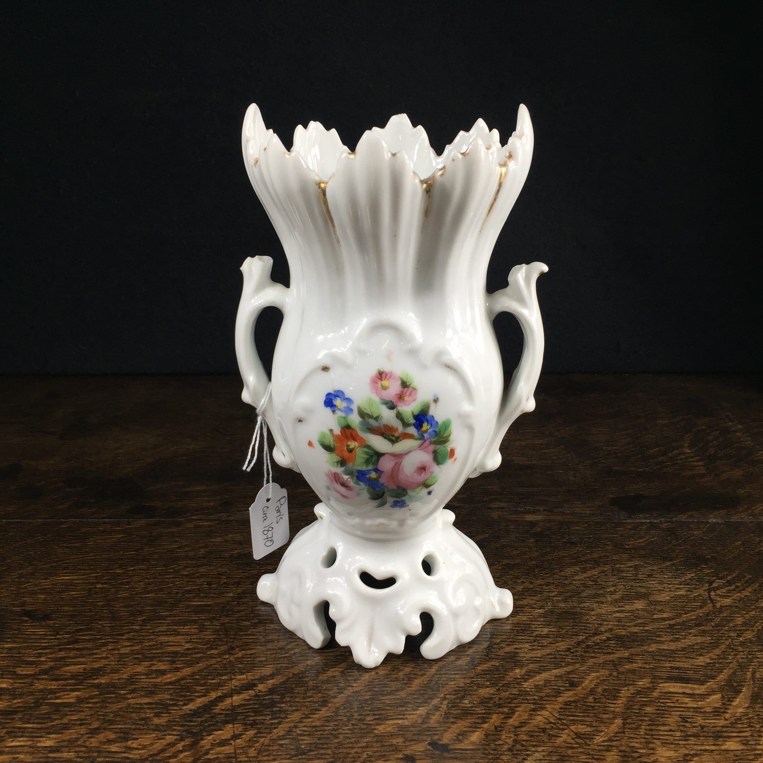 Paris porcelain spill vase, flowers, circa 1870.-0