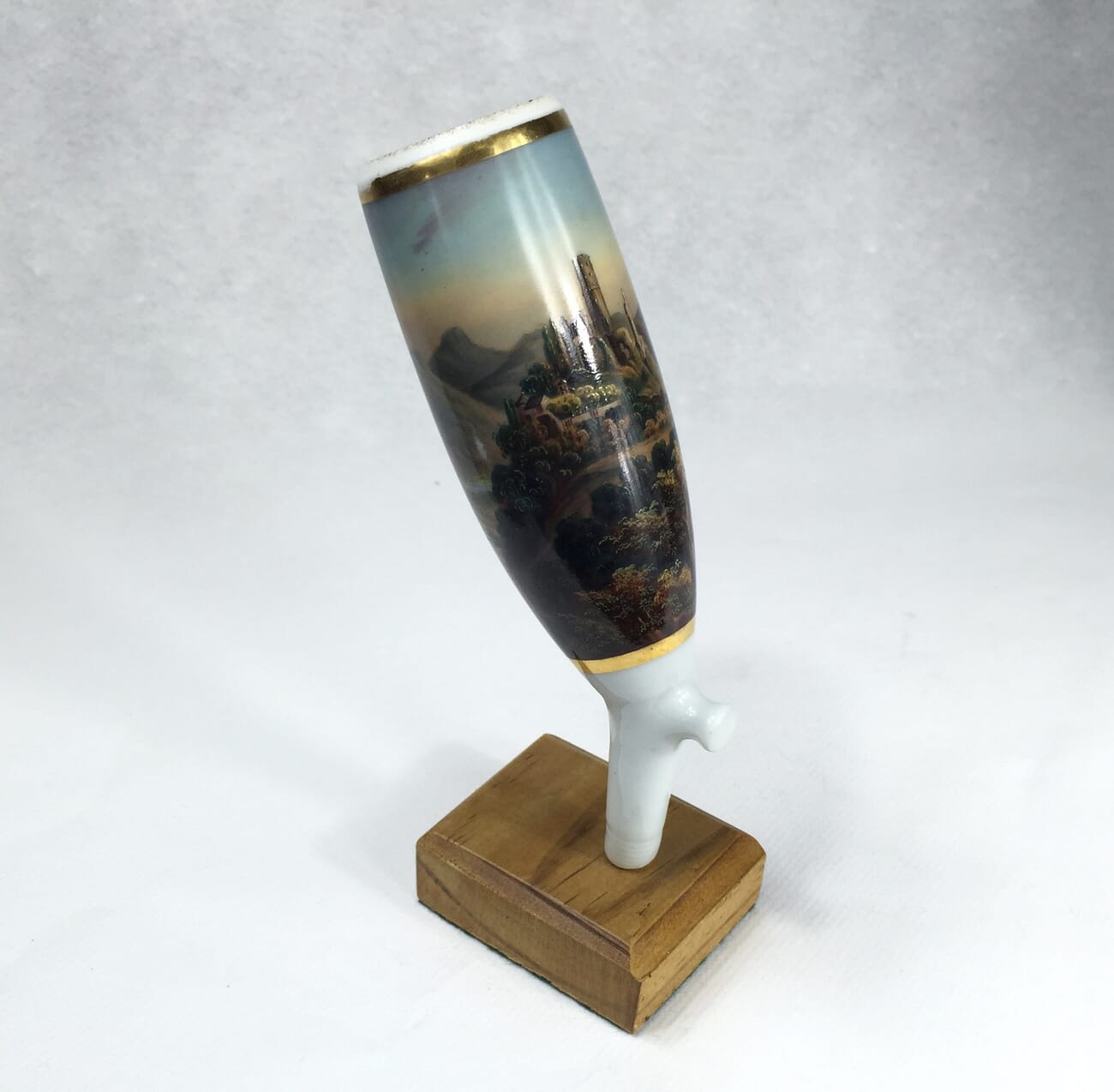 German porcelain pipe bowl, Rhineland Castle landscape, c. 1880-13374