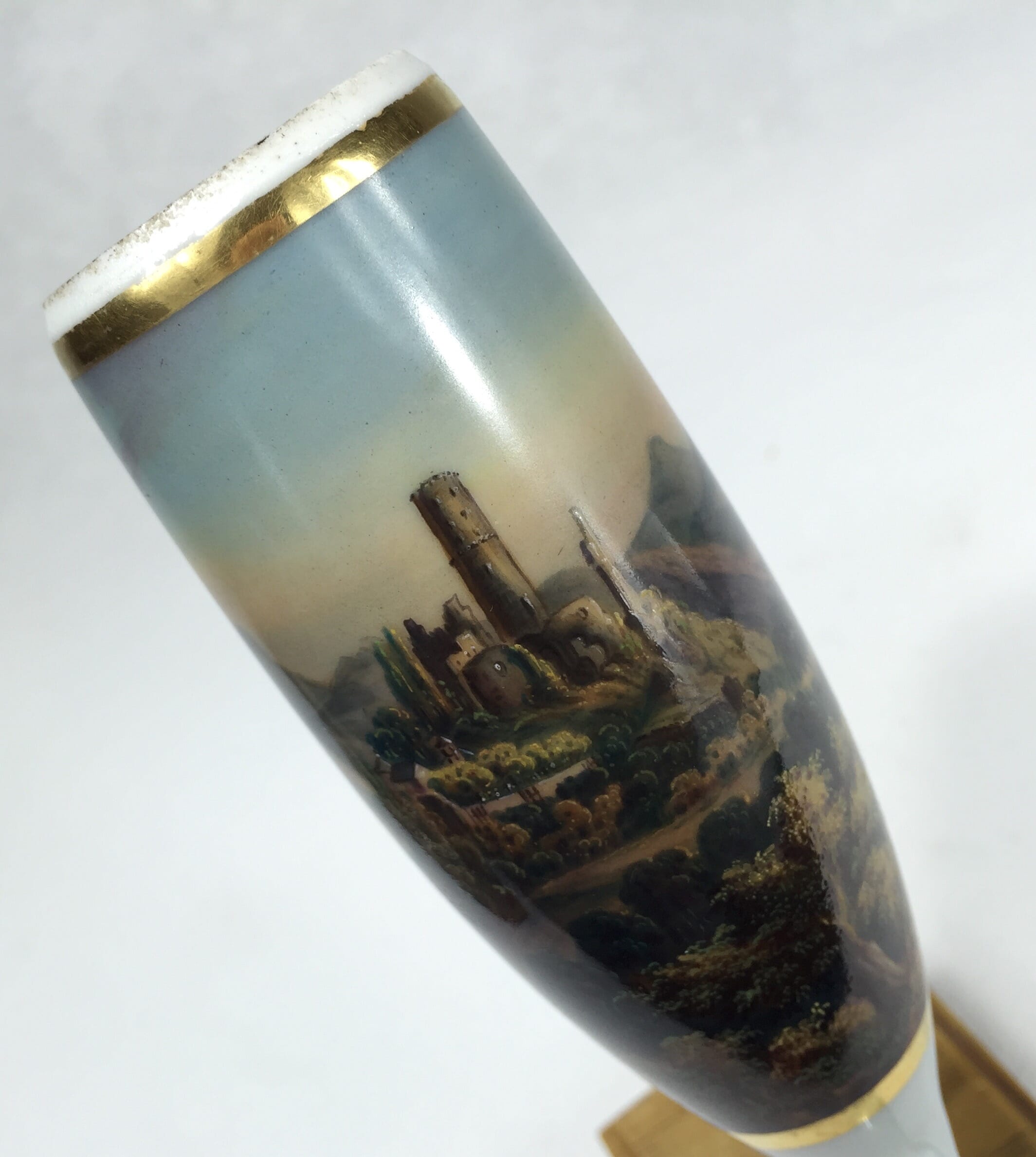 German porcelain pipe bowl, Rhineland Castle landscape, c. 1880-0