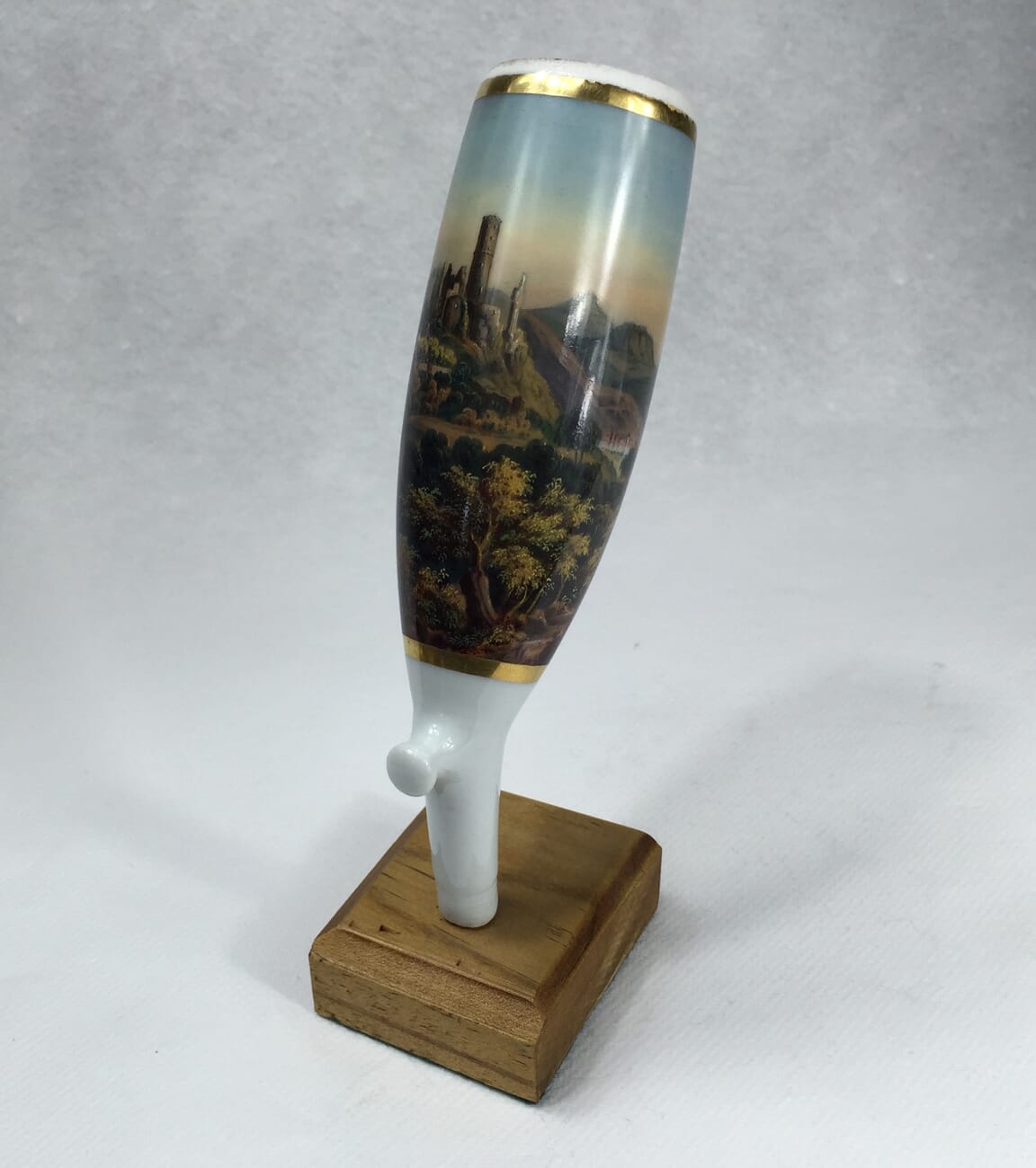 German porcelain pipe bowl, Rhineland Castle landscape, c. 1880-13376