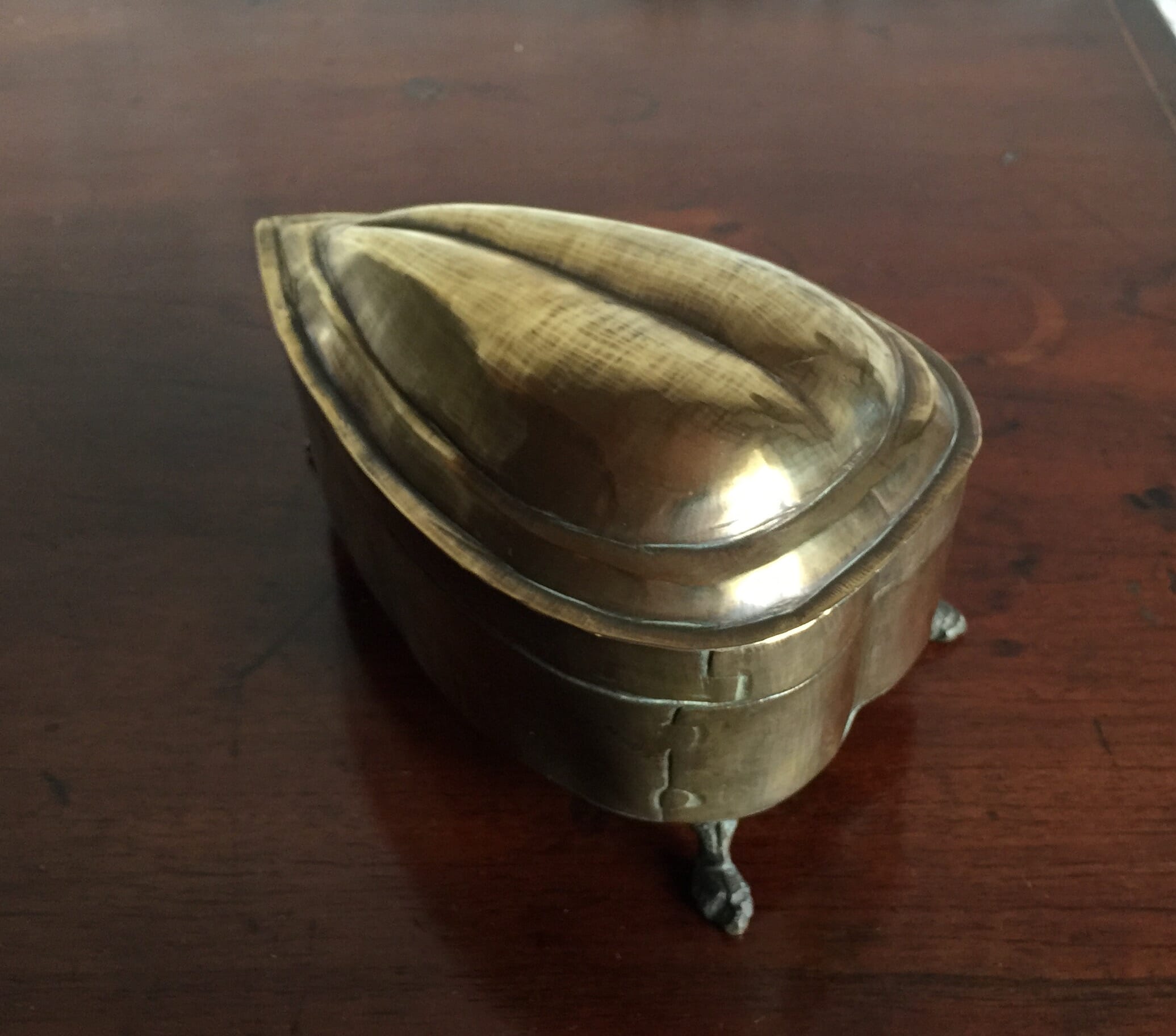 Brass box on lions paw feet, possibly Indian, 19th century -0