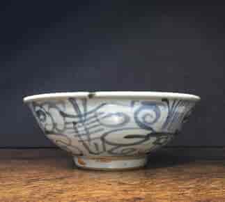 Large 'Kitchen Ming' Chinese porcelain bowl, calligraphy pattern, 17th/18th century-0