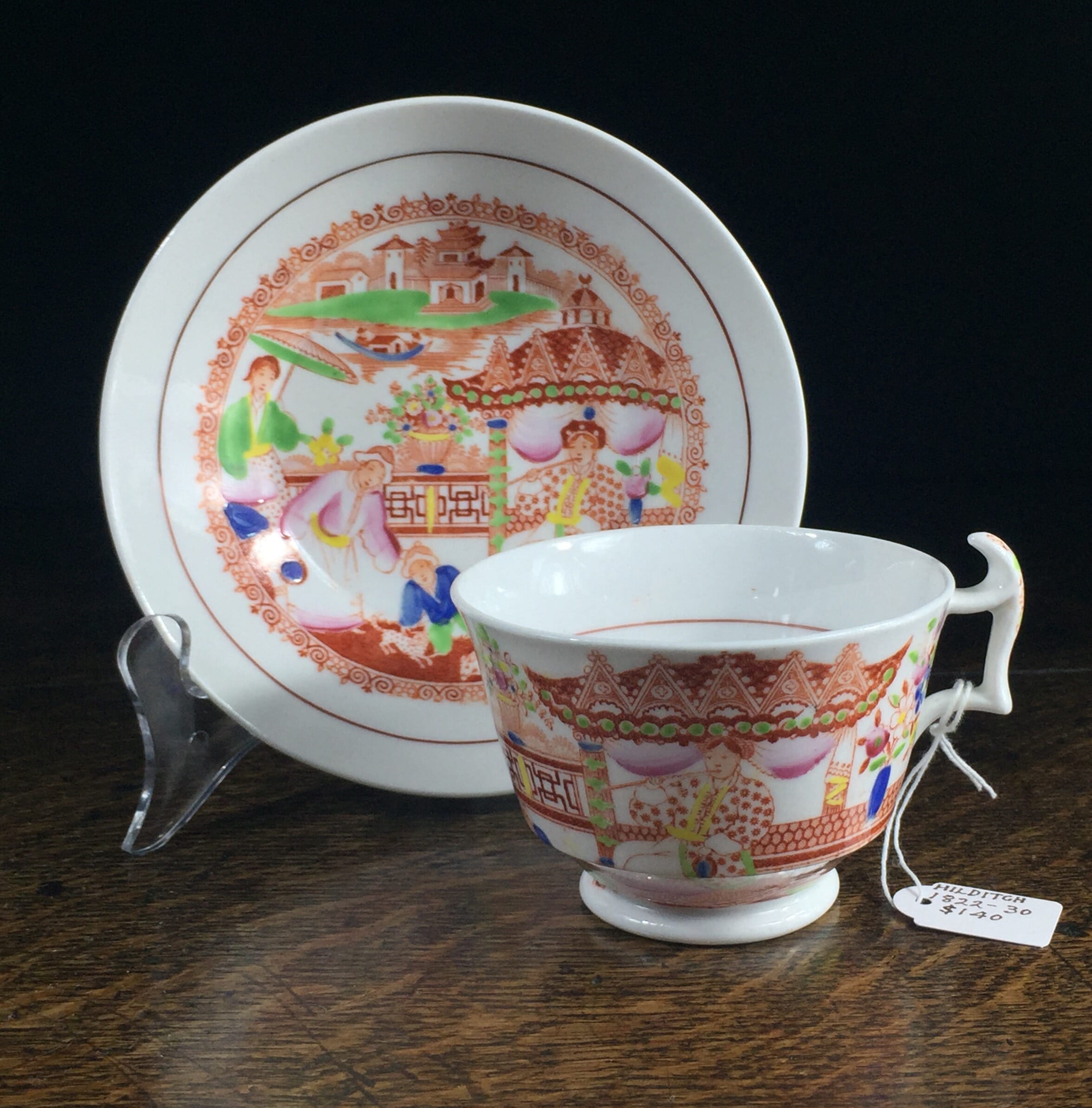 London shape cup & saucer, Chinoiserie print, Hilditch, c. 1825-0