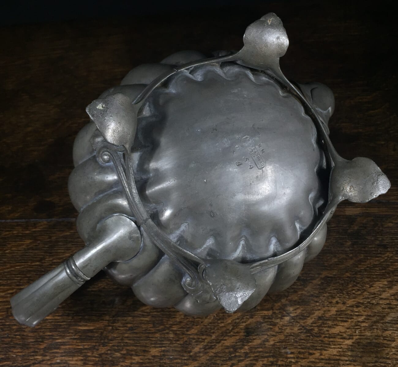 Victorian pewter teapot, melon shape, circa 1855-13843
