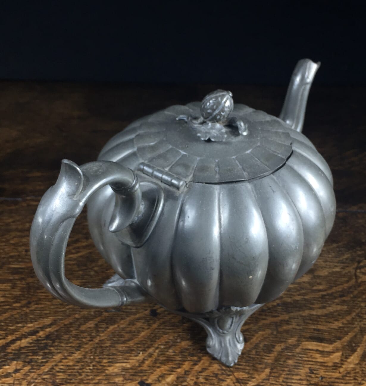 Victorian pewter teapot, melon shape, circa 1855-13844