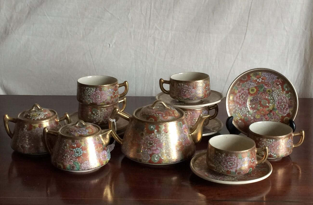 Satsuma tea service, flowers, early 20th century-0