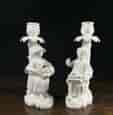 Pair of Derby candlestick figures, Stevenson & Hancock, in the white, c. 1880-0