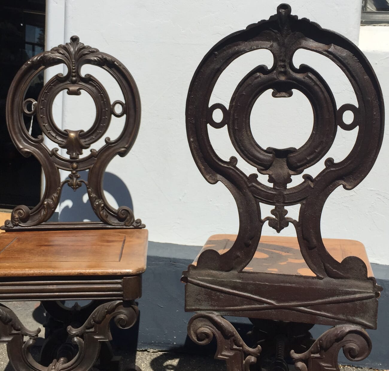 Pair Cast Hall Seats, cedar seats, Melbourne made?  c.1875. -14126