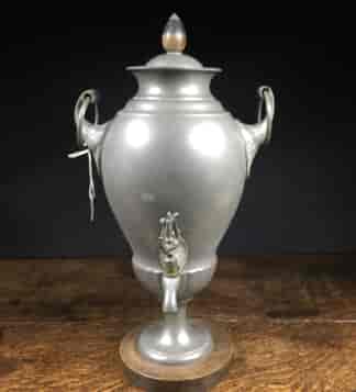 Continental pewter Samovar, Neo-Classical with lyre tap, wood plinth, 19th century-0
