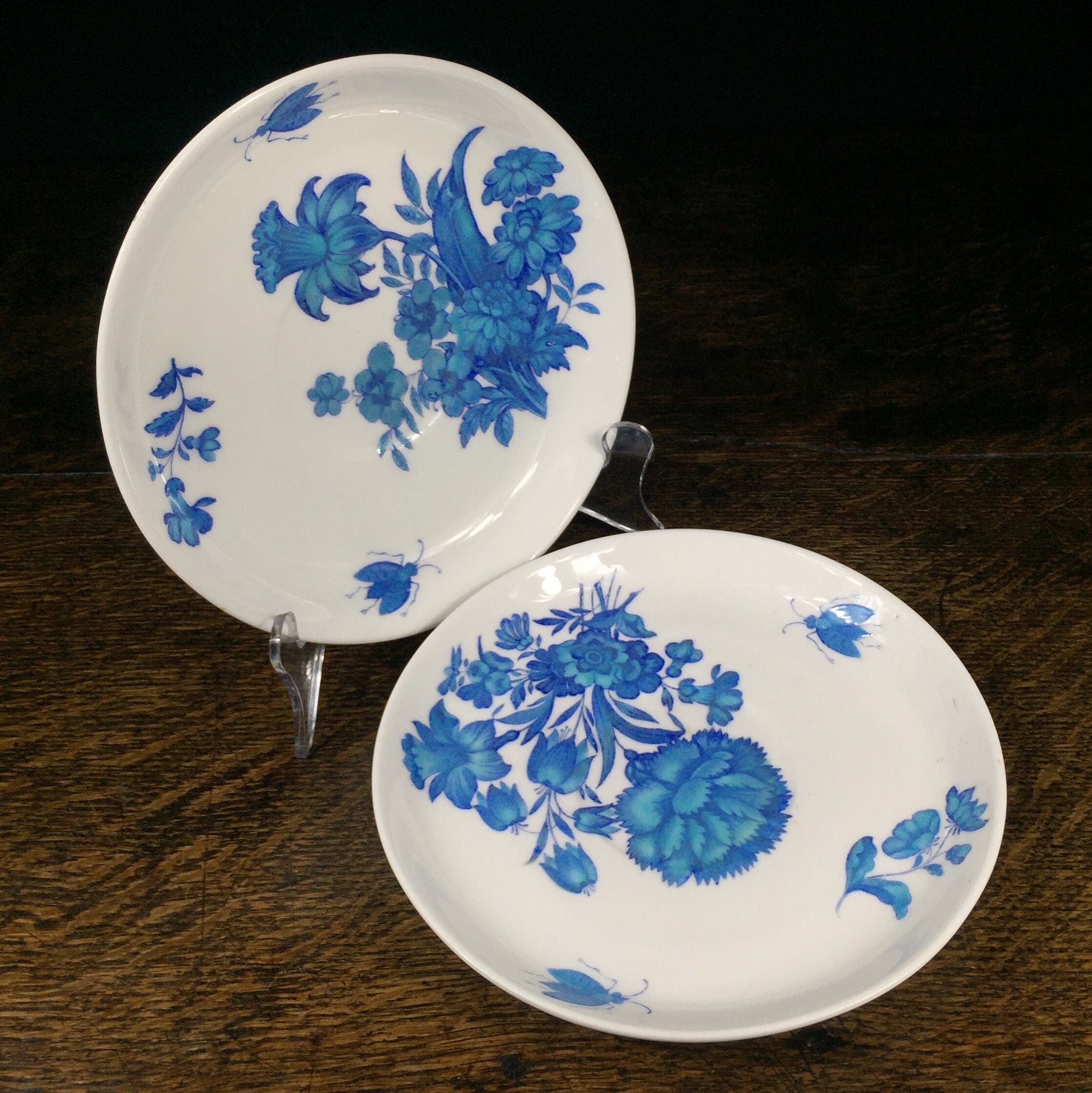 Pair of Minton dishes, turquoise flowers, pat. B308, dated 1873-0