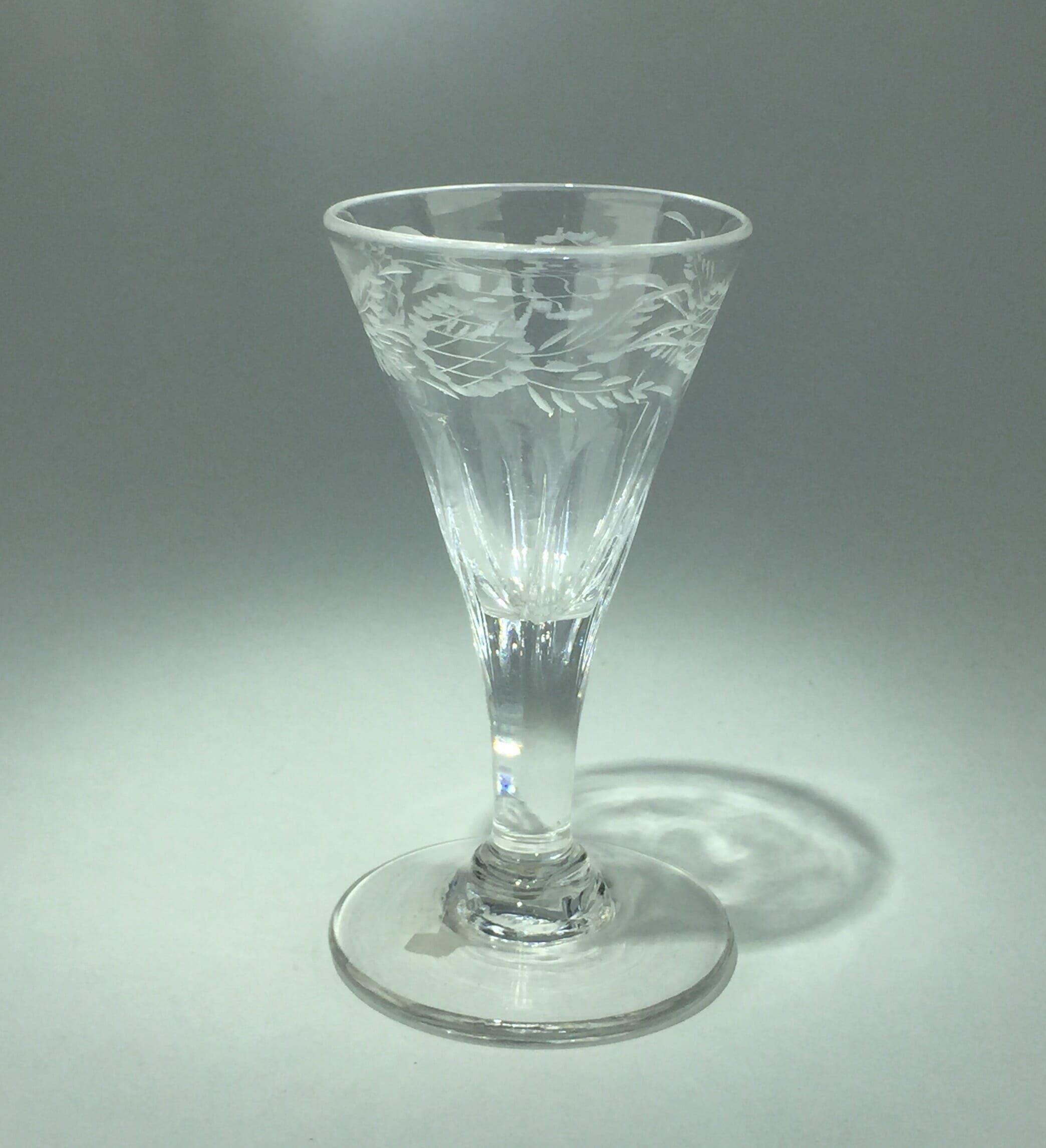 Georgian wine glass with engraved petal moulded bowl, C. 1790 -0