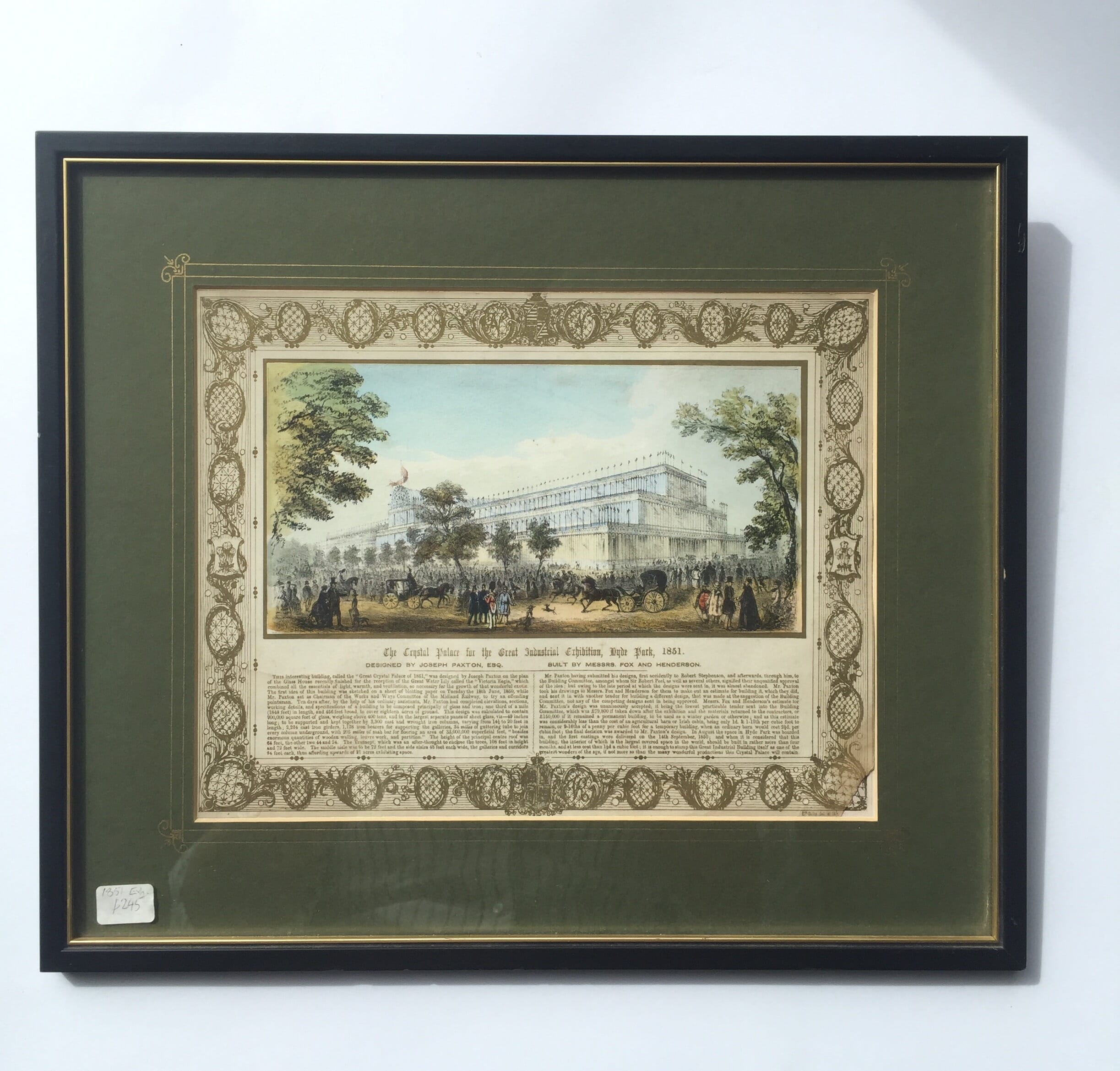 Coloured print "The Crystal Palace for the great Exhibition, Hyde Park, 1851"-0