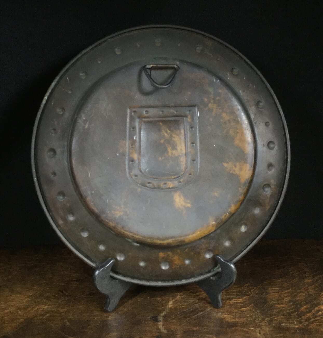 Brass wall plaque with shield and fleur de lis, 19th century-14660