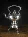 Plated tea urn on stand with burner, c. 1855-0