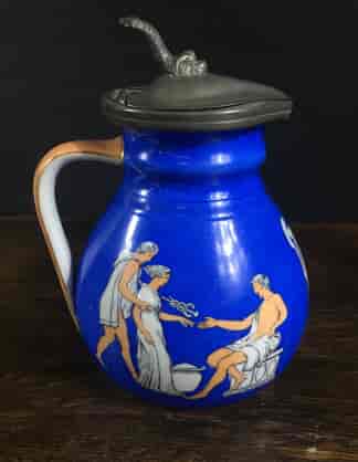 Covered jug with blue ground and classical figures, c. 1870-0