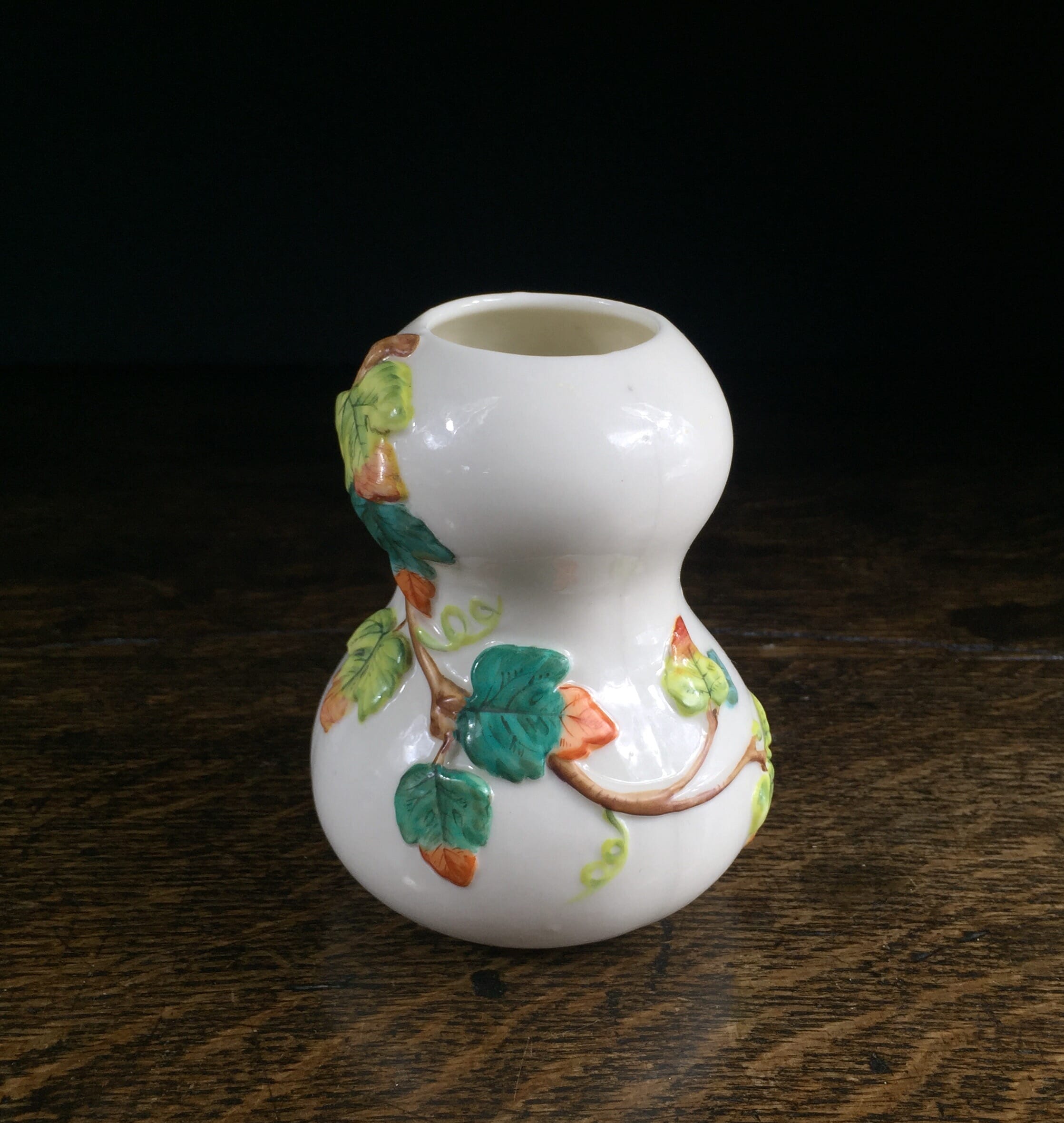 Royal Worcester gourd shape vase with applied Ivy decoration, dated 1879 -0