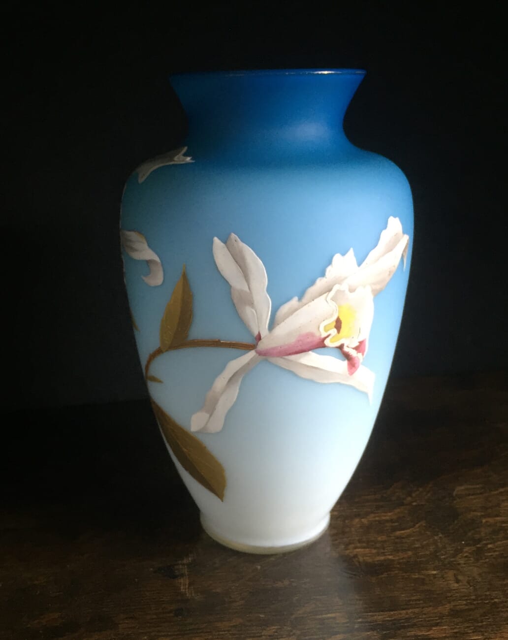 Webb overlay satin glass vase with orchids, c.1885-14859