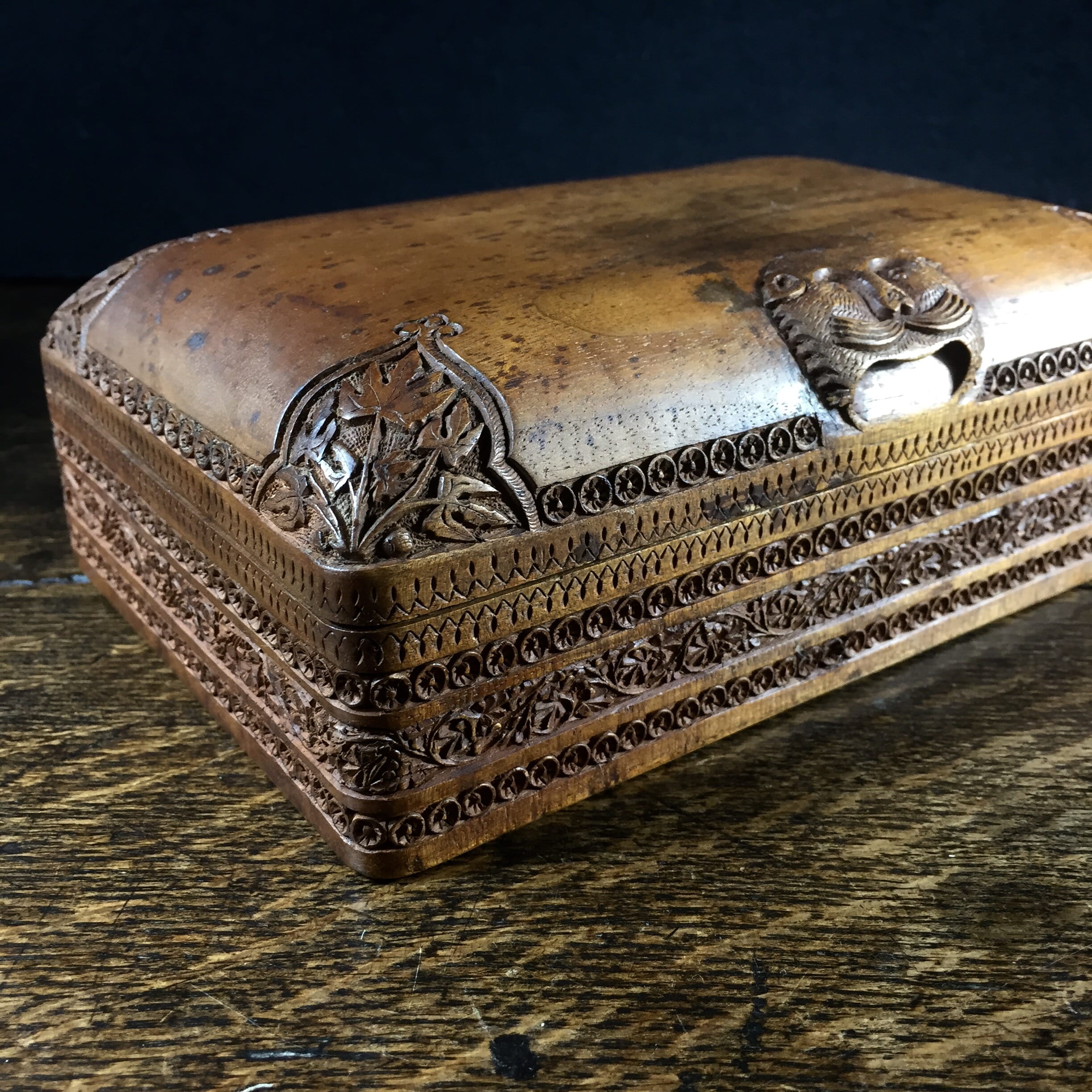 Carved Indian box with lion handle, early 20th c.-0