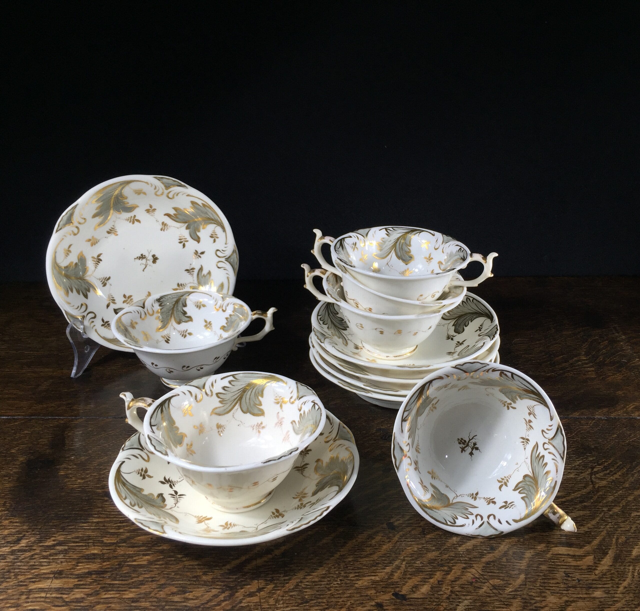 Rockingham tea setting for 6, grey foliage pattern #1168, c.1830-0
