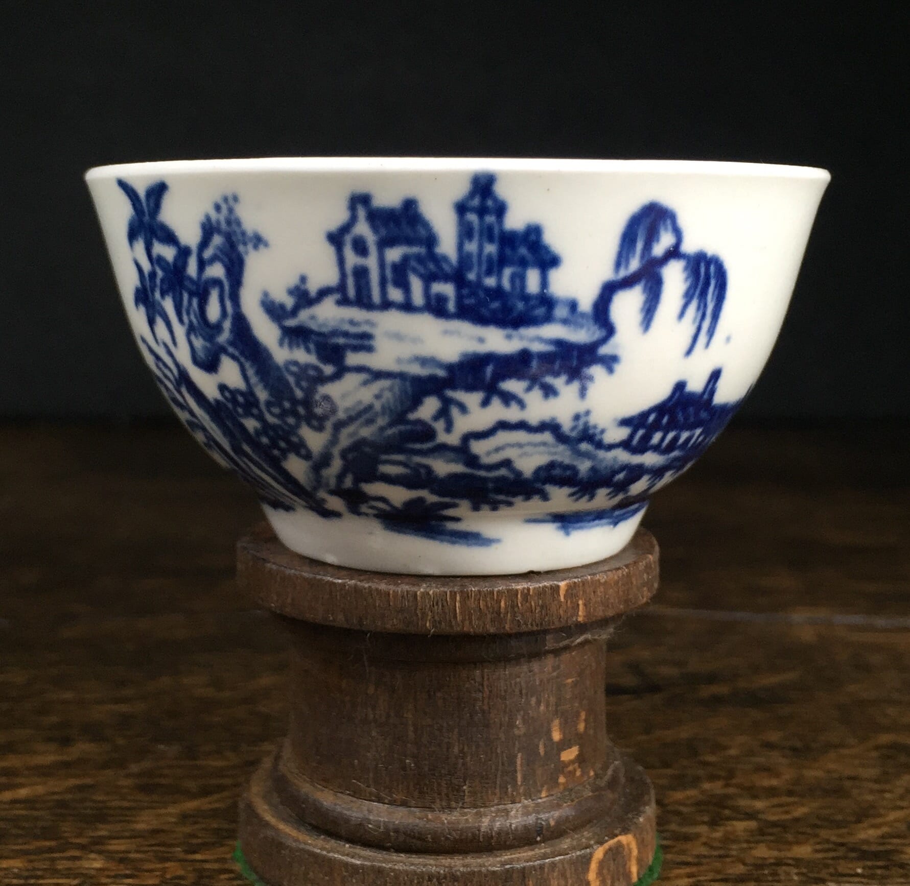 Very Rare Worcester teabowl, '2 Swan Precipice' printed pattern, c. 1757-60-0