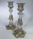 Pair of glass candle sticks with gold etching of flowers, c.1900. -0
