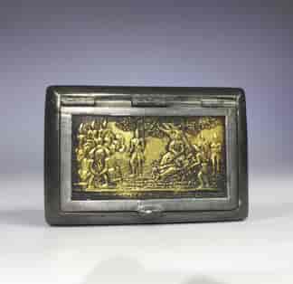German Pewter & Brass snuffbox with Frederick the Great & his Grenadiers, c. 1780-0