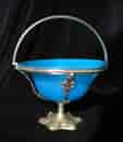 Victorian plated serving basket with blue glass insert, c.1890-0