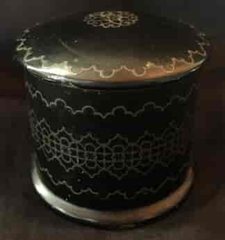 Victorian paper mache lidded box with pewter inlay, c. 1860 -0