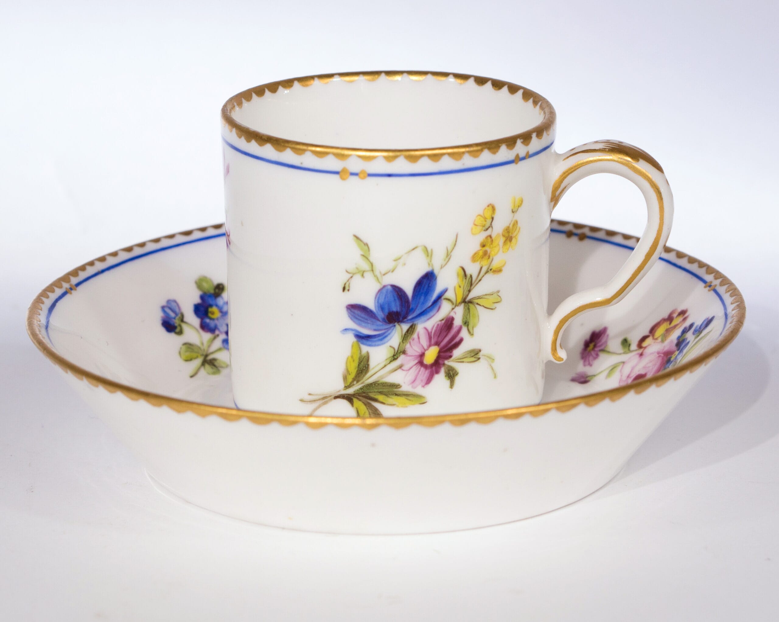 Sevrès small coffee can & saucer, flowers, 1785-0