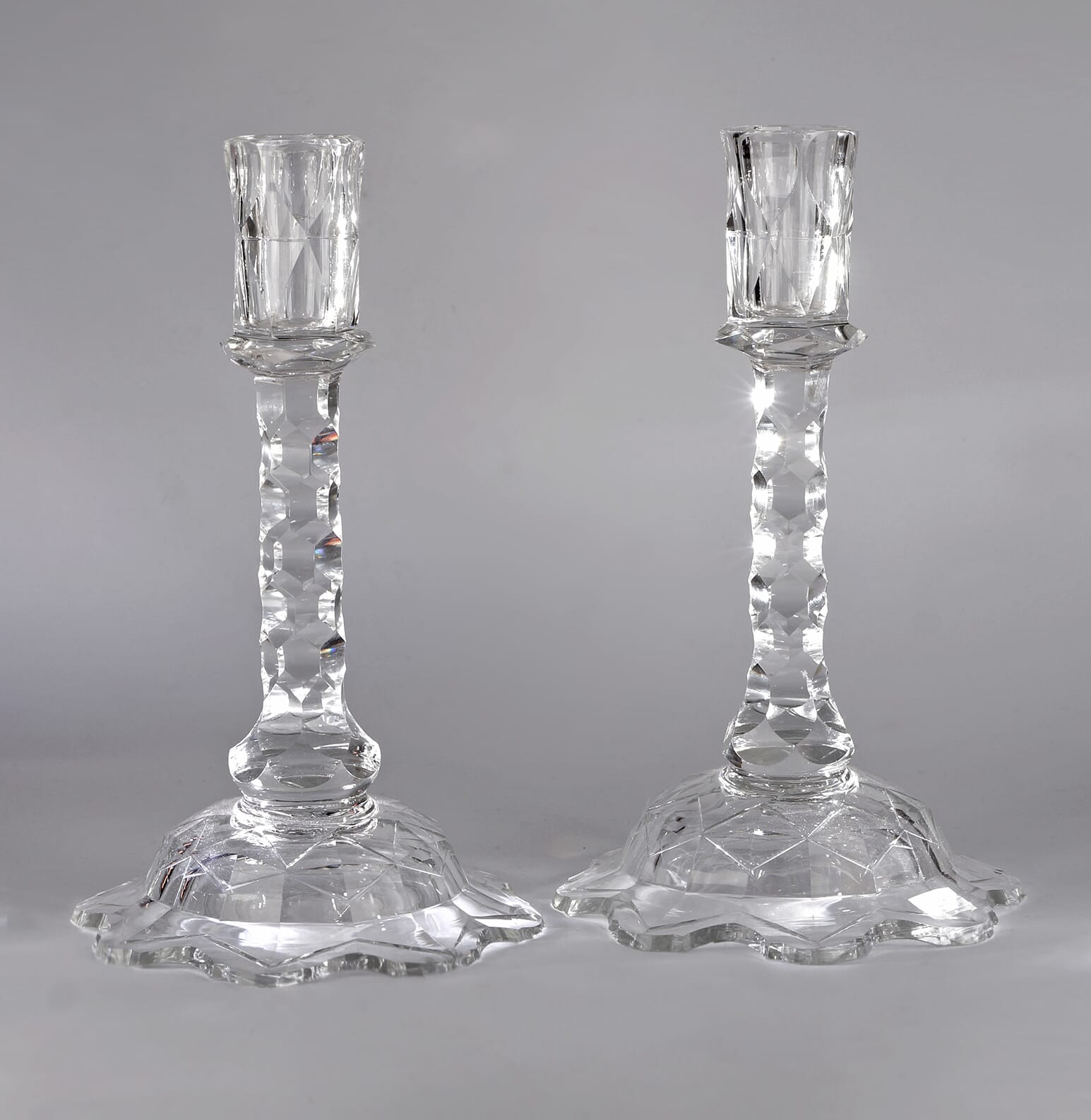 Pair of Georgian cut glass candlesticks, possibly Irish, c.1780-0
