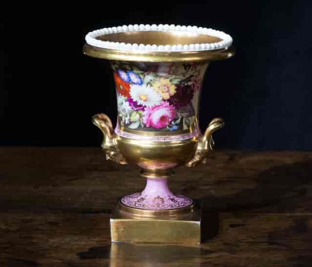 Minton urn with panel of flowers by Steel, Swansea style c. 1825-0