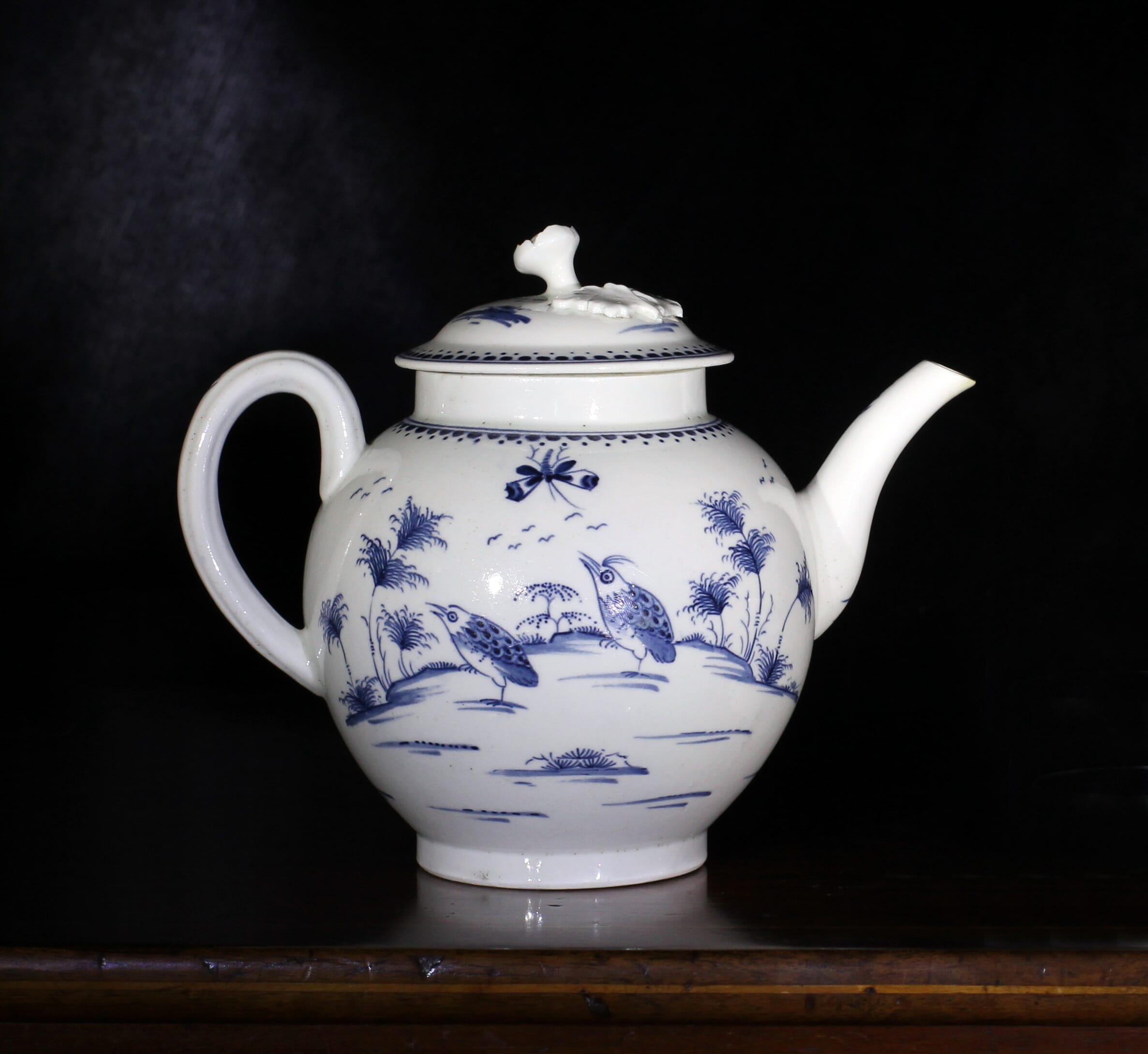 Worcester blue & white teapot, 'Two Quail' pattern, c.1770-0